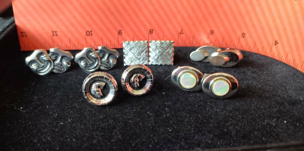 5pr Vintage cufflinks, comedy & tragedy, mother of pearl, bass fish